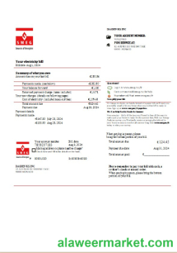 Monaco SMEG electricity business utility bill template in Word and PDF formats